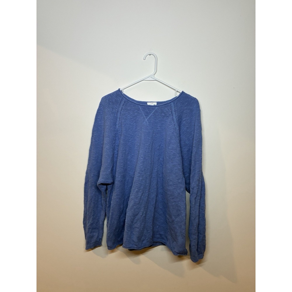 J. Jill Women's Blue Cotton Textured Knit Raglan Long Sleeve Size Large
